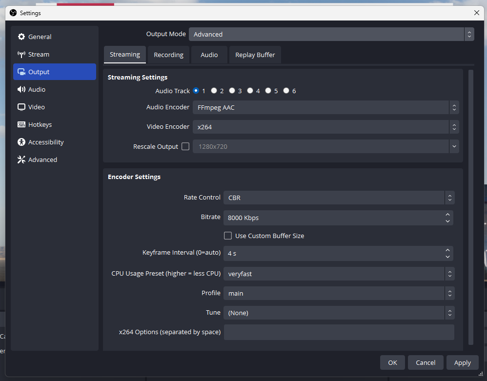 OBS Output Settings - Advanced Mode